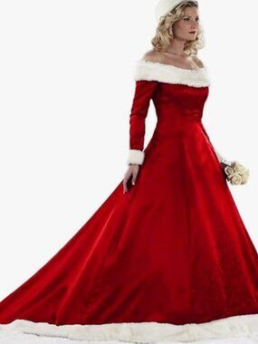 Women's Long Sleeves Bridal Dresses Red Ball Gown for Christmas winter dress